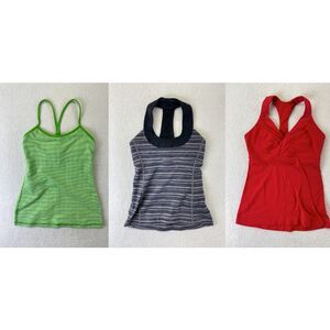 Lululemon Women's Tank Top Size 6‎ Green Gray Red Top Bra Racerback Lot of 3
